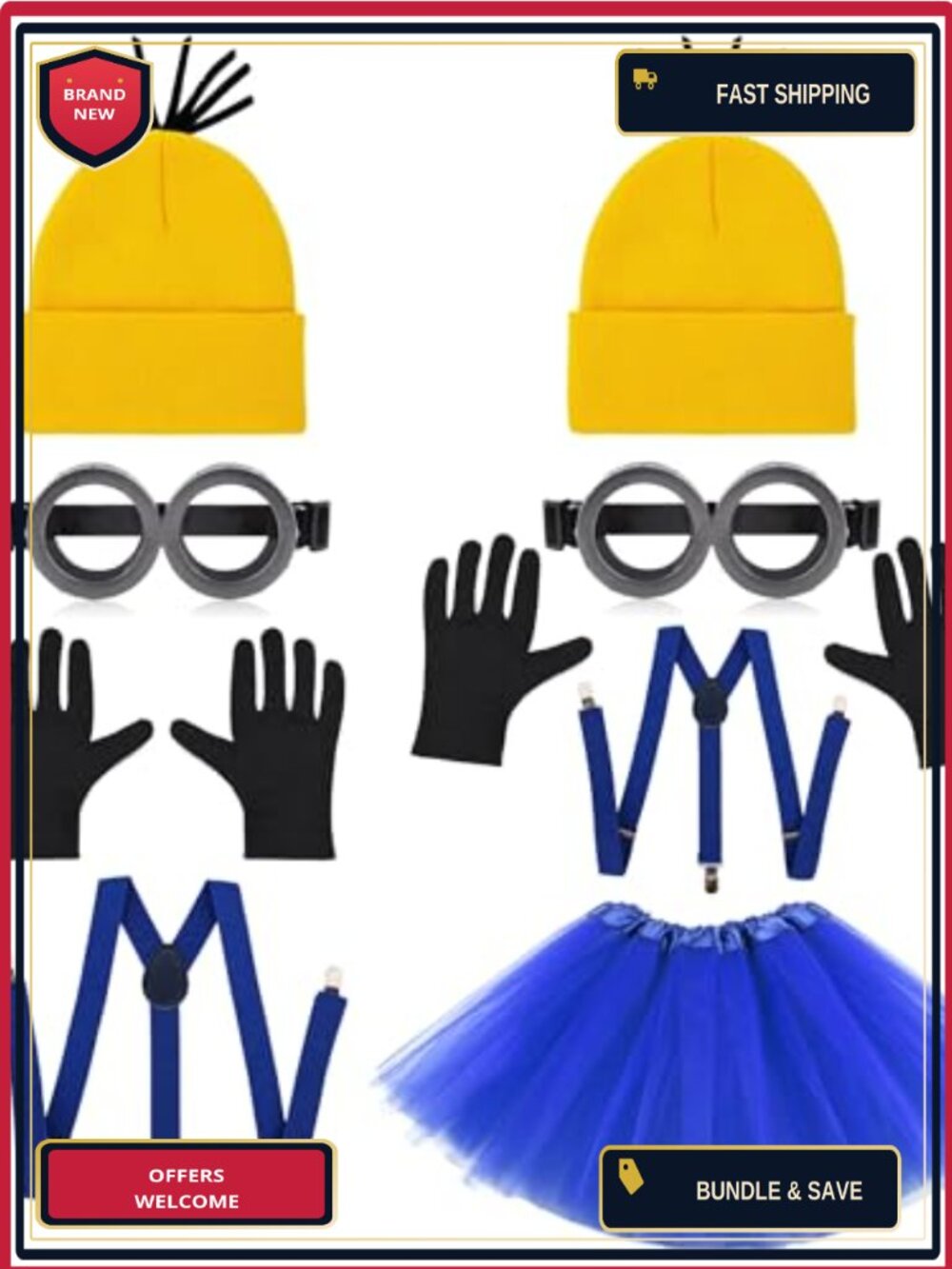 Halloween Costume Accessory Set Hat Goggles Gloves Tutu Suspenders